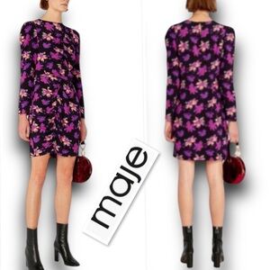 MAJE Rosamar Ruched Floral Print Crepe Mini Dress Size 1 (US S)